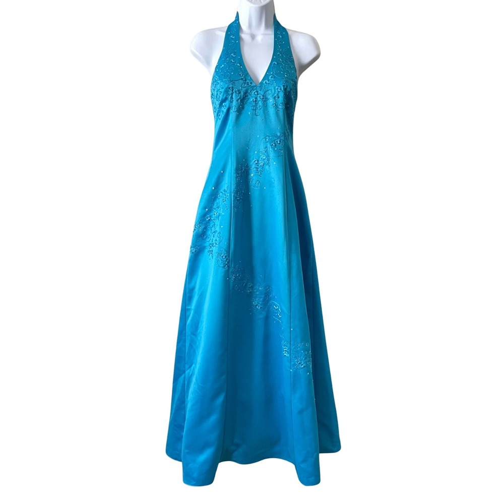 Vintage‎ Y2K 90 Whimsical Fairy Mermaid Beaded Halter Corset Formal Gown Dress